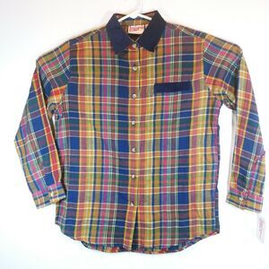 VTG Penny Lane 100% cotton Button Up plaid collar CAMP SHIRT LS sz M w tag
